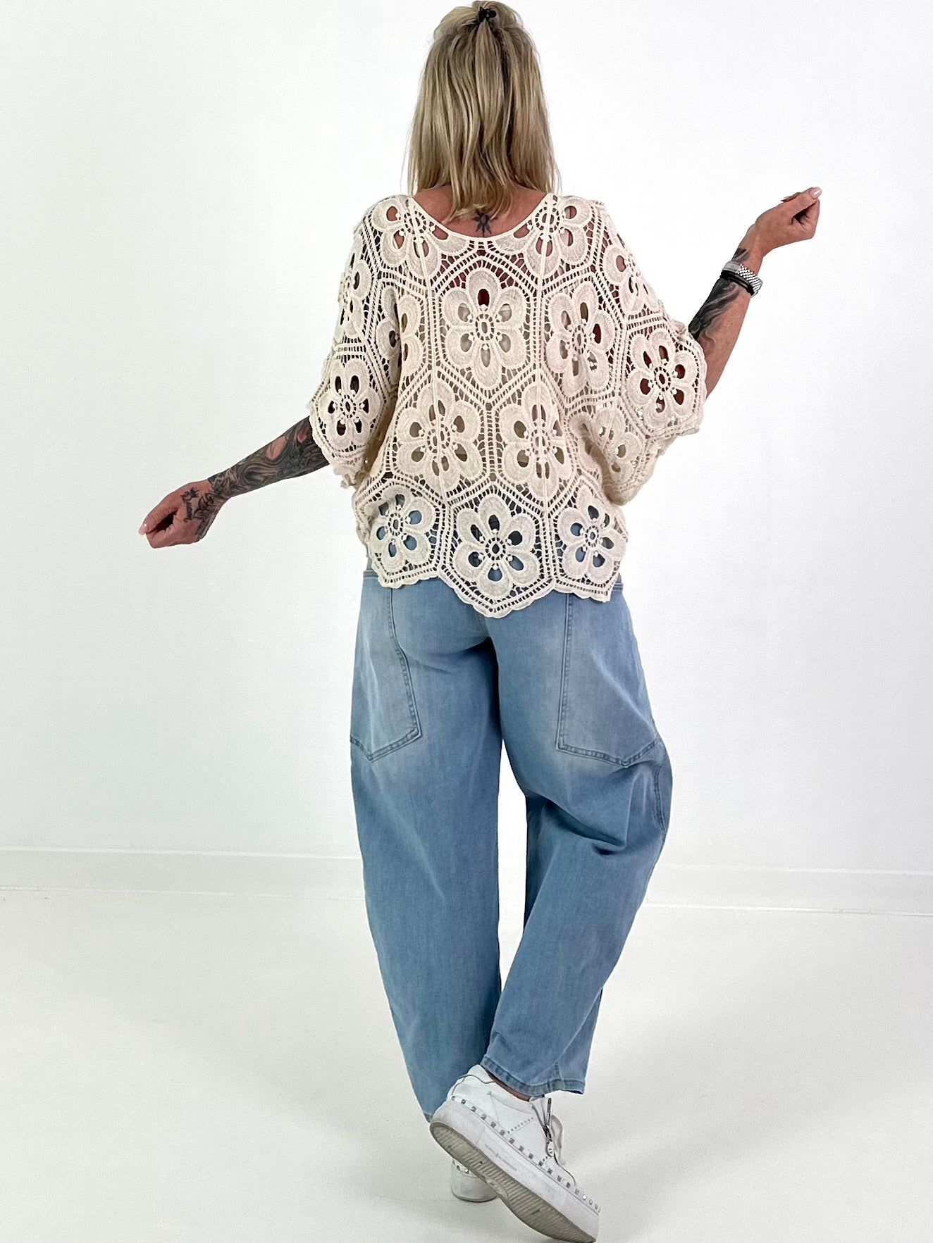 Crocheted Top with Undershirt - beige