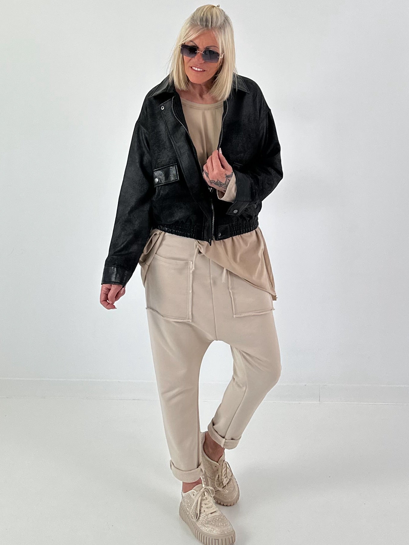 Vintage Blouson in leather look - black