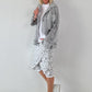 Jeansjacke mit Leo und floralem Netzeinsatz - grau
