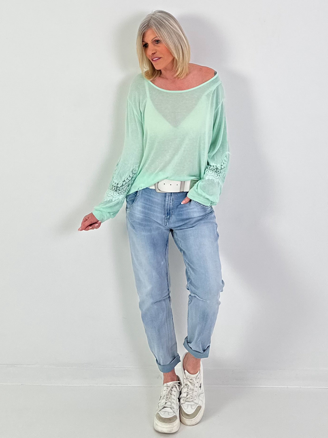 2. Wahl Pullover mit Spitzeneinsätzen - mint