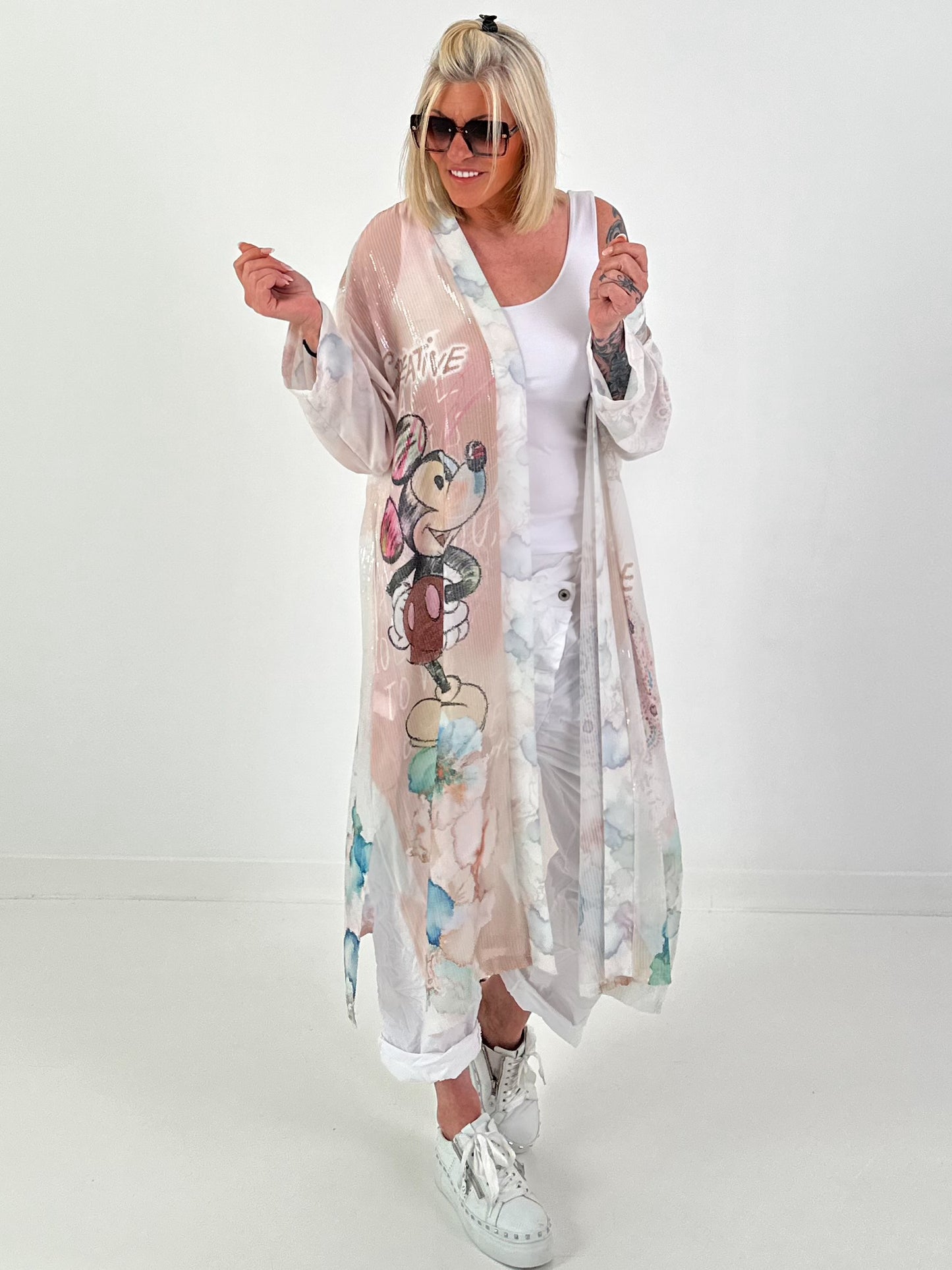 Sequin and print mouse coat - white-multicolored