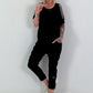 Baggy/Boyfriend Hose mit seitlichen Häkelblumen - schwarz