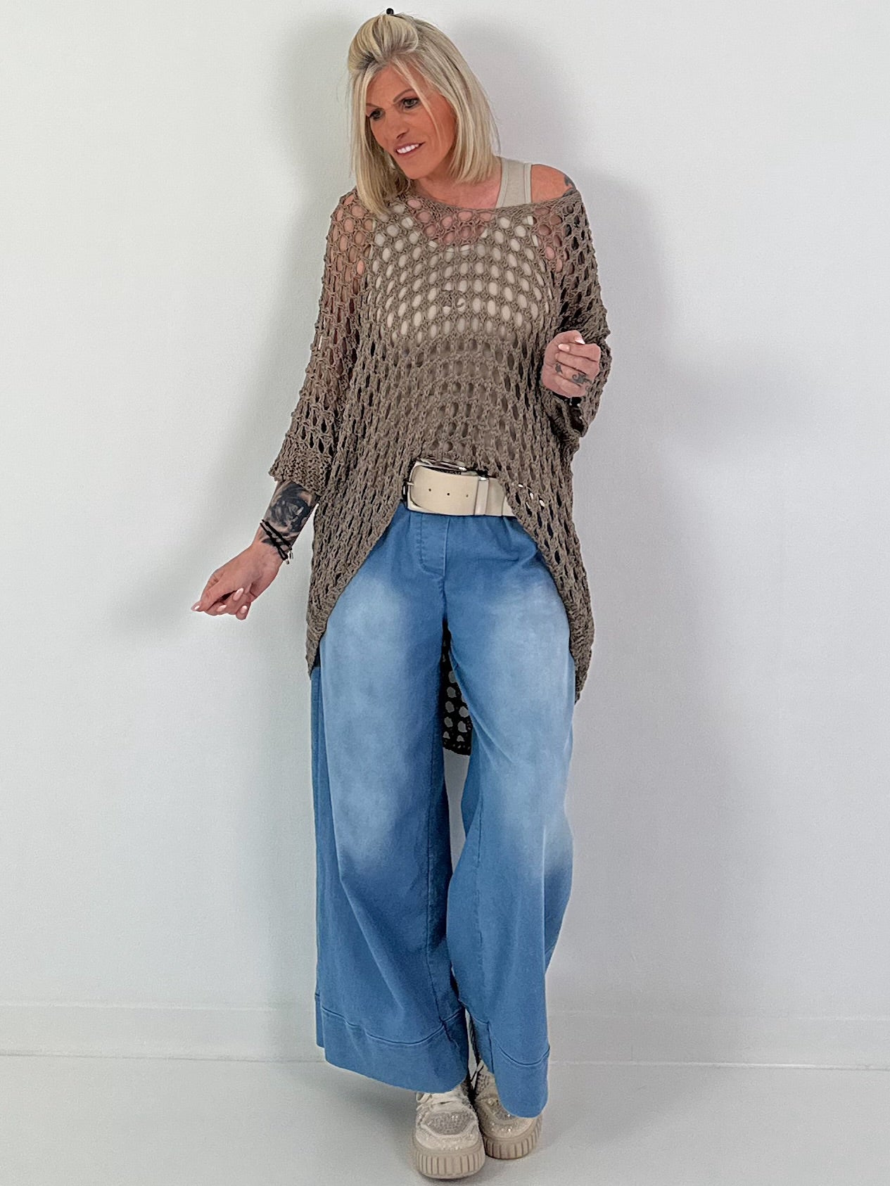 Oversized Häkelpulli - taupe
