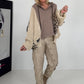 Oversized Grobstrick-Hoodie mit Sweat-Einsatz  - taupe-beige