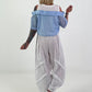 Ribbed top with blouse layering - white-light blue