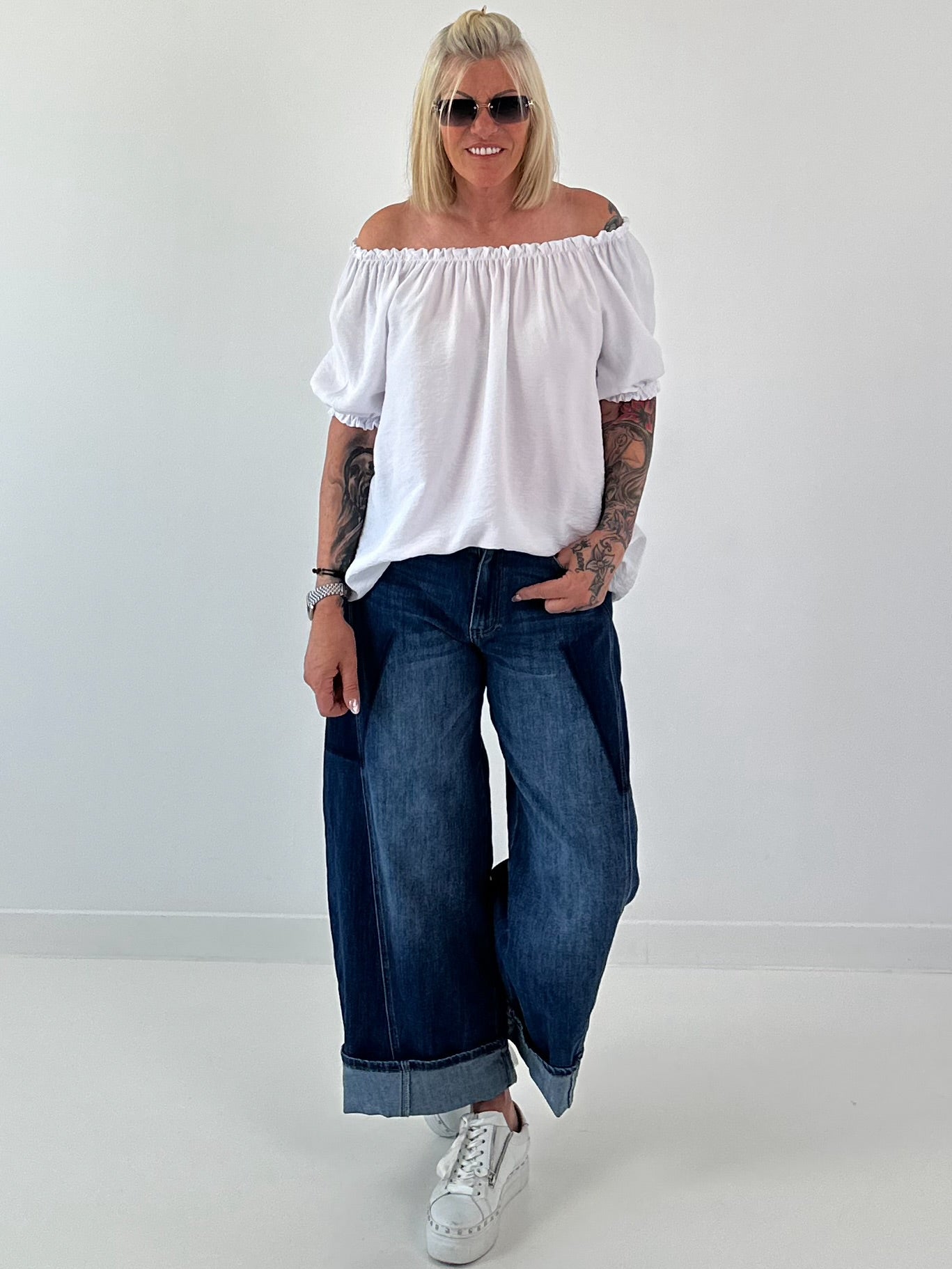 Carmen Tunika mit halben Arm  - weiss