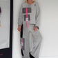 Casual two-piece set with faux leather and corduroy details - light grey