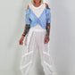 Ribbed top with blouse layering - white-light blue