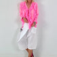 Tunika zum Binden mit Volants - neonpink