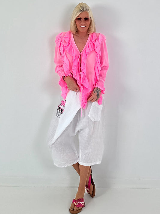 Tunika zum Binden mit Volants - neonpink