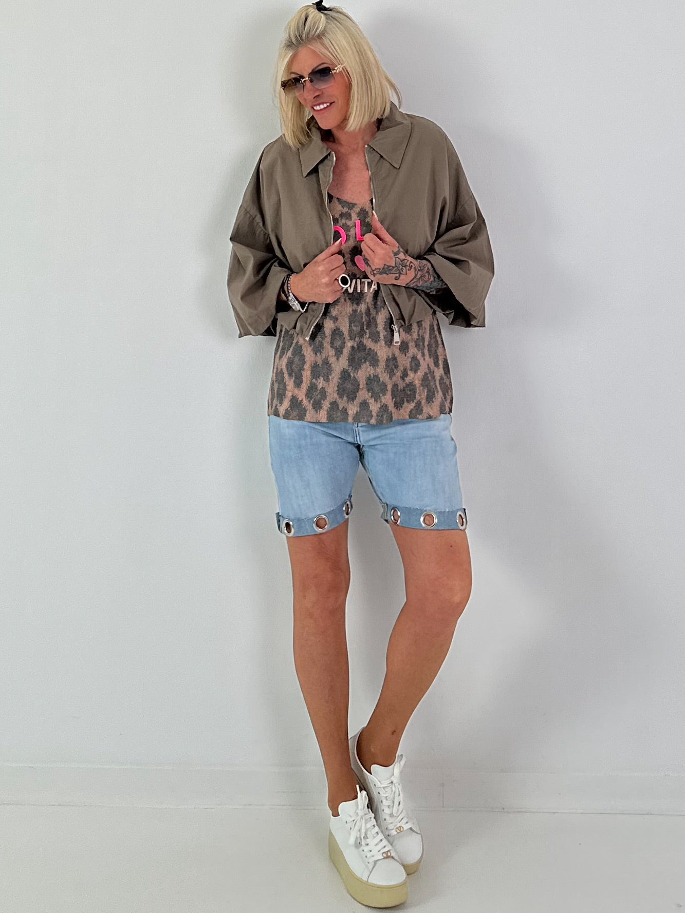Sommer Crop-Jacke mit halben Arm - taupe