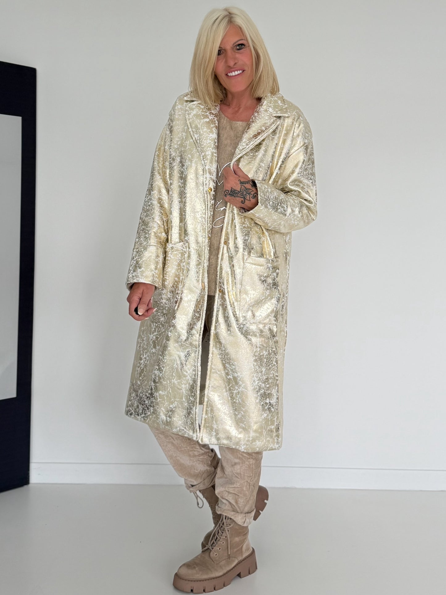 Vintage-look coat with gold effect - gold-ecru