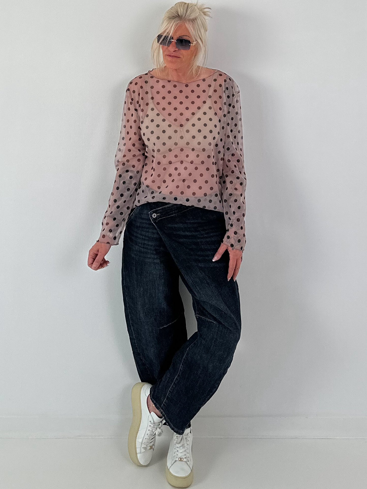 Mesh Shirt mit Punkten - taupe