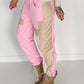 Sweathose im Materialmix - rosa-beige