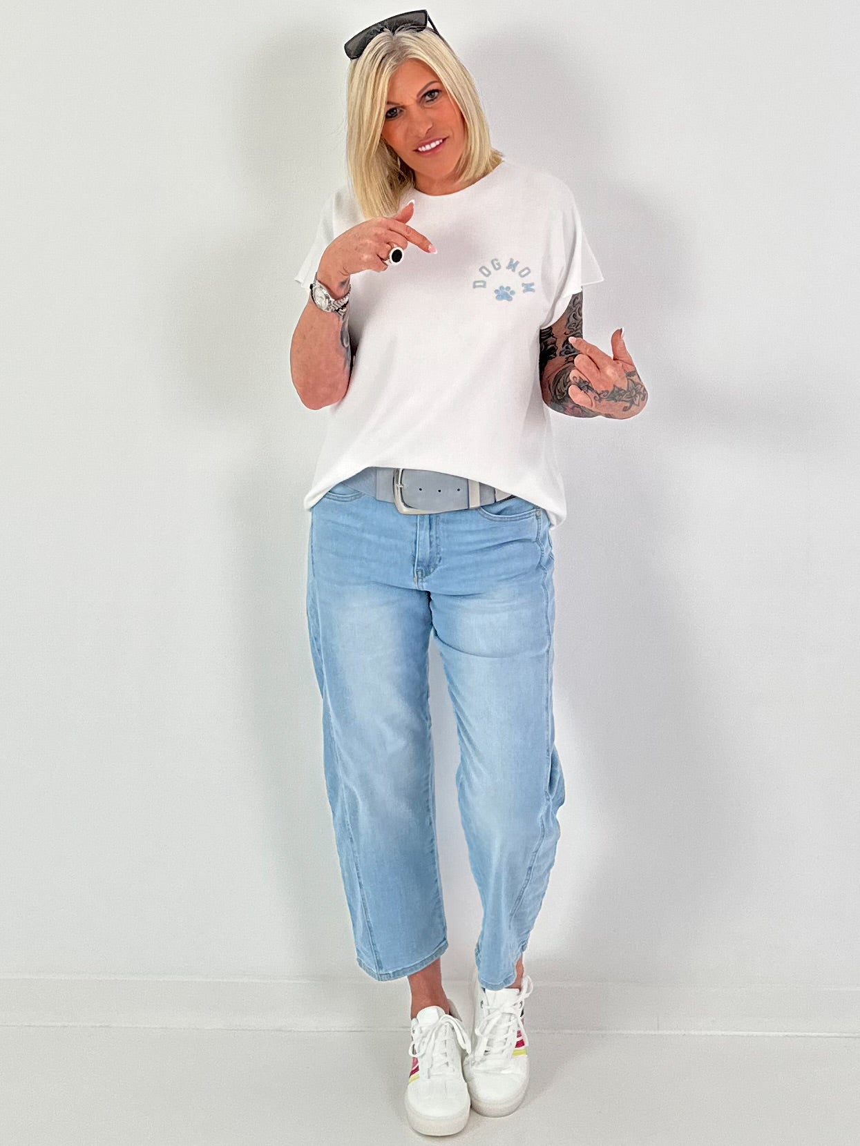 Fine Knit Dog Mom Shirt - white