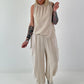 Grobes Baumwoll Top mit Rüschenkragen - beige