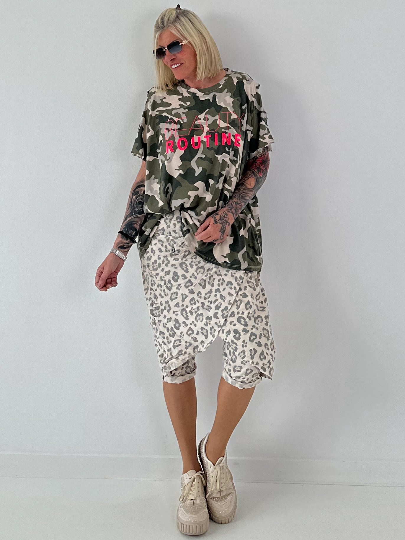 Oversized Camouflage T-Shirt - beige-mehrfarbig