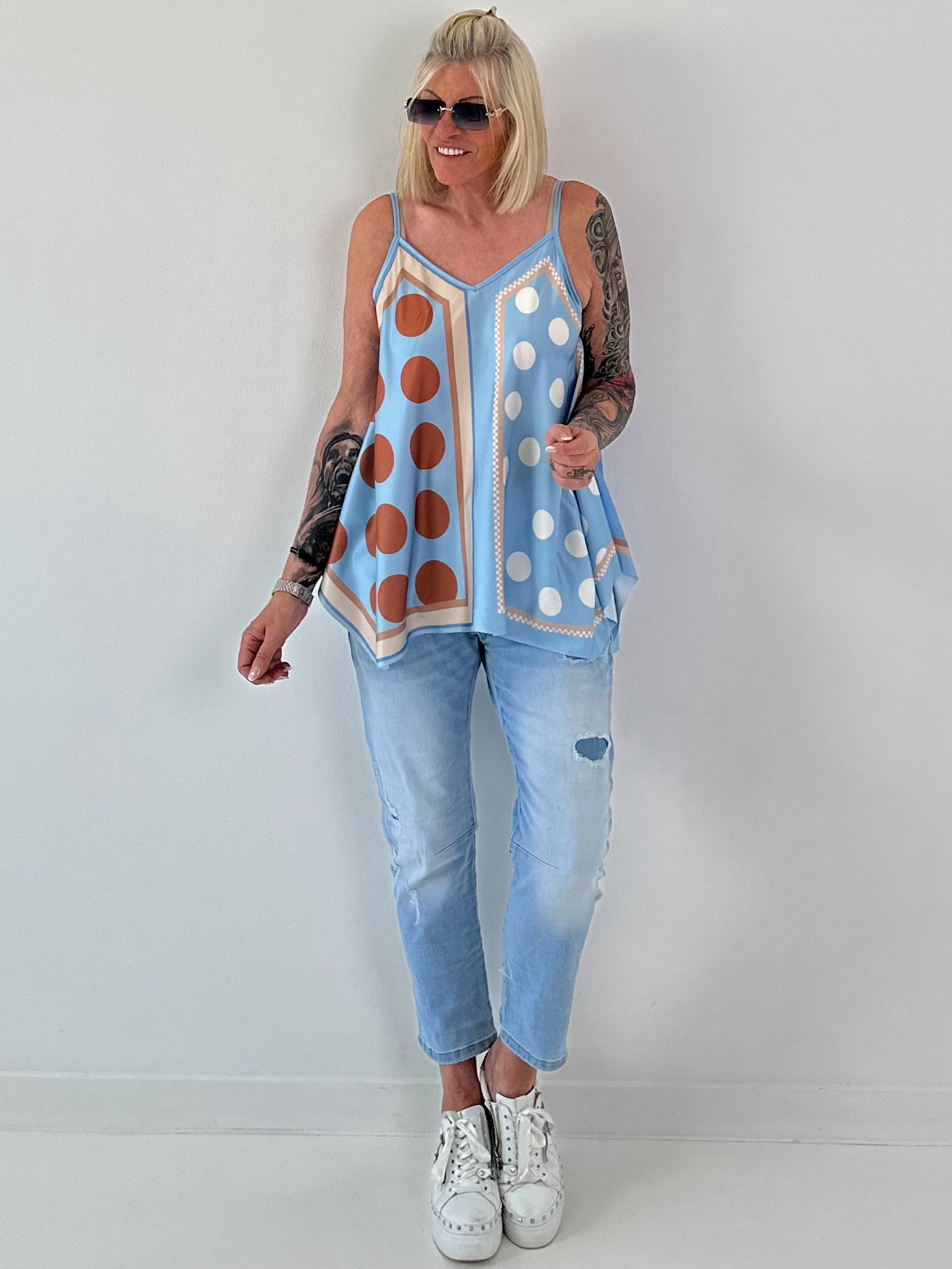 Airy patterned top - light blue - multicolored