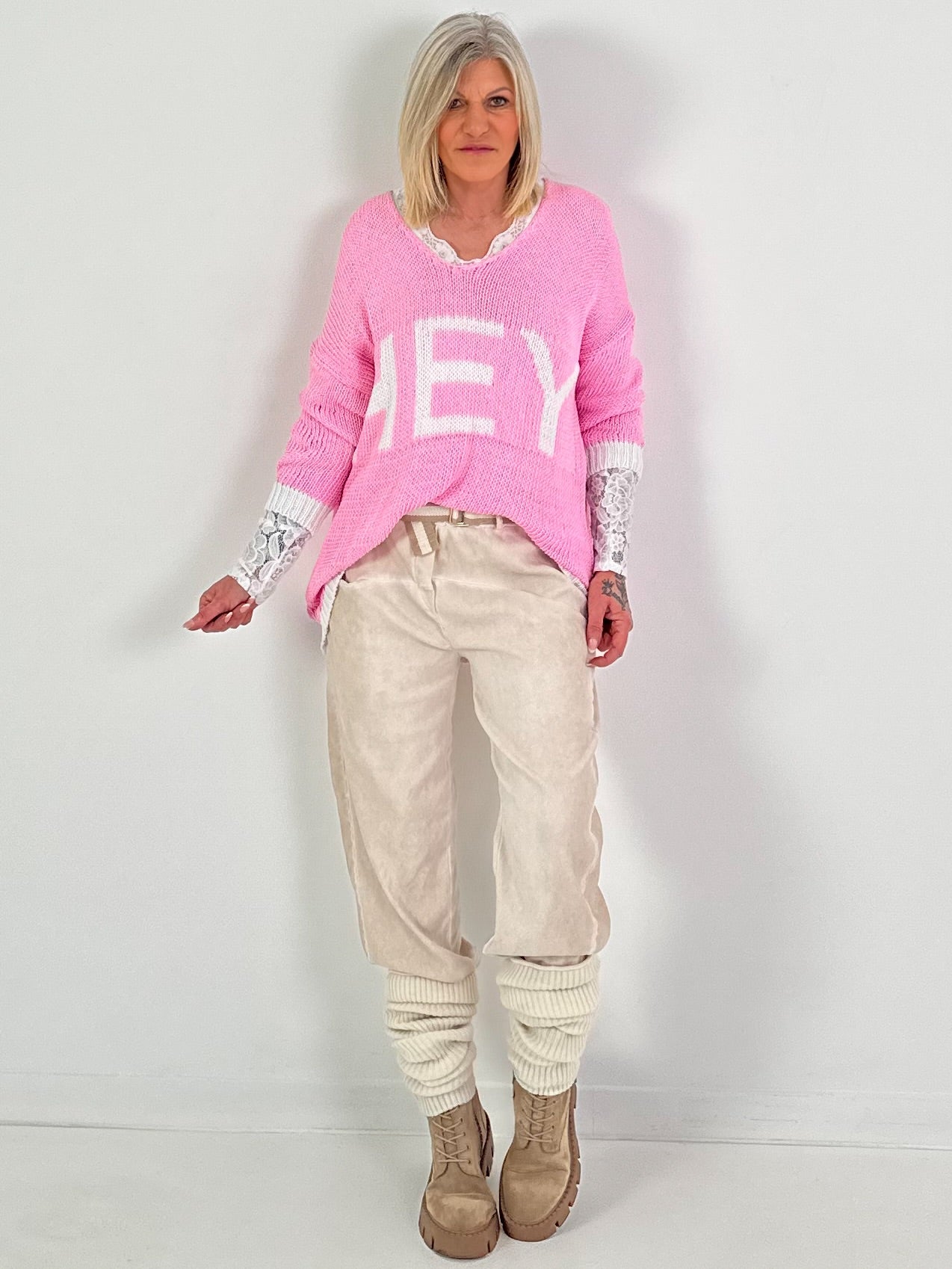 Pullover Hey You - rosa-weiss