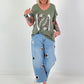 T-shirt with leopard shoe print - khaki