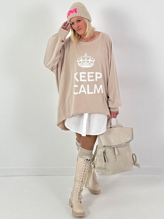 Oversized shirt model "KEEP CALM" - beige