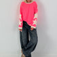 Sweatshirt with trendy star elements - neon pink