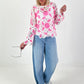 Häkelpulli mit floralem Muster - rosa-weiss