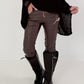Vegan leather trousers with patch - mocha