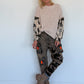 Grobstrickpullover mit Sweatärmeln Skull - beige