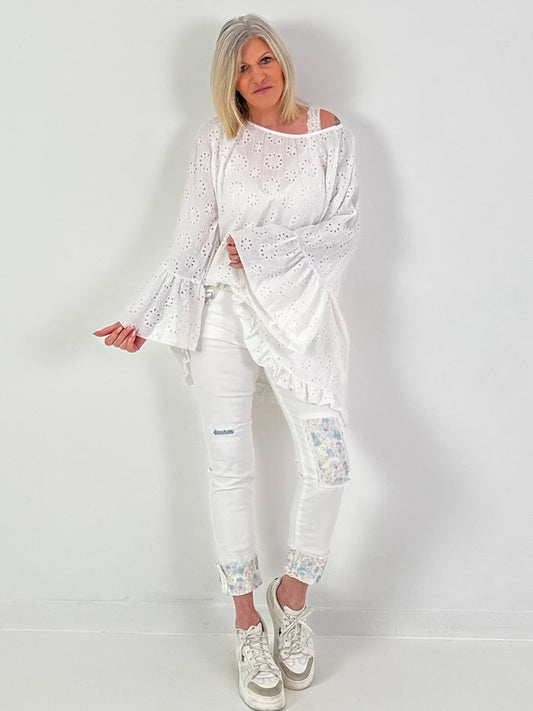 Tunika/Kleid mit Lochstick - weiss