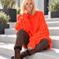 Oversized Pullover mit Grobstrickärmeln - neonorange
