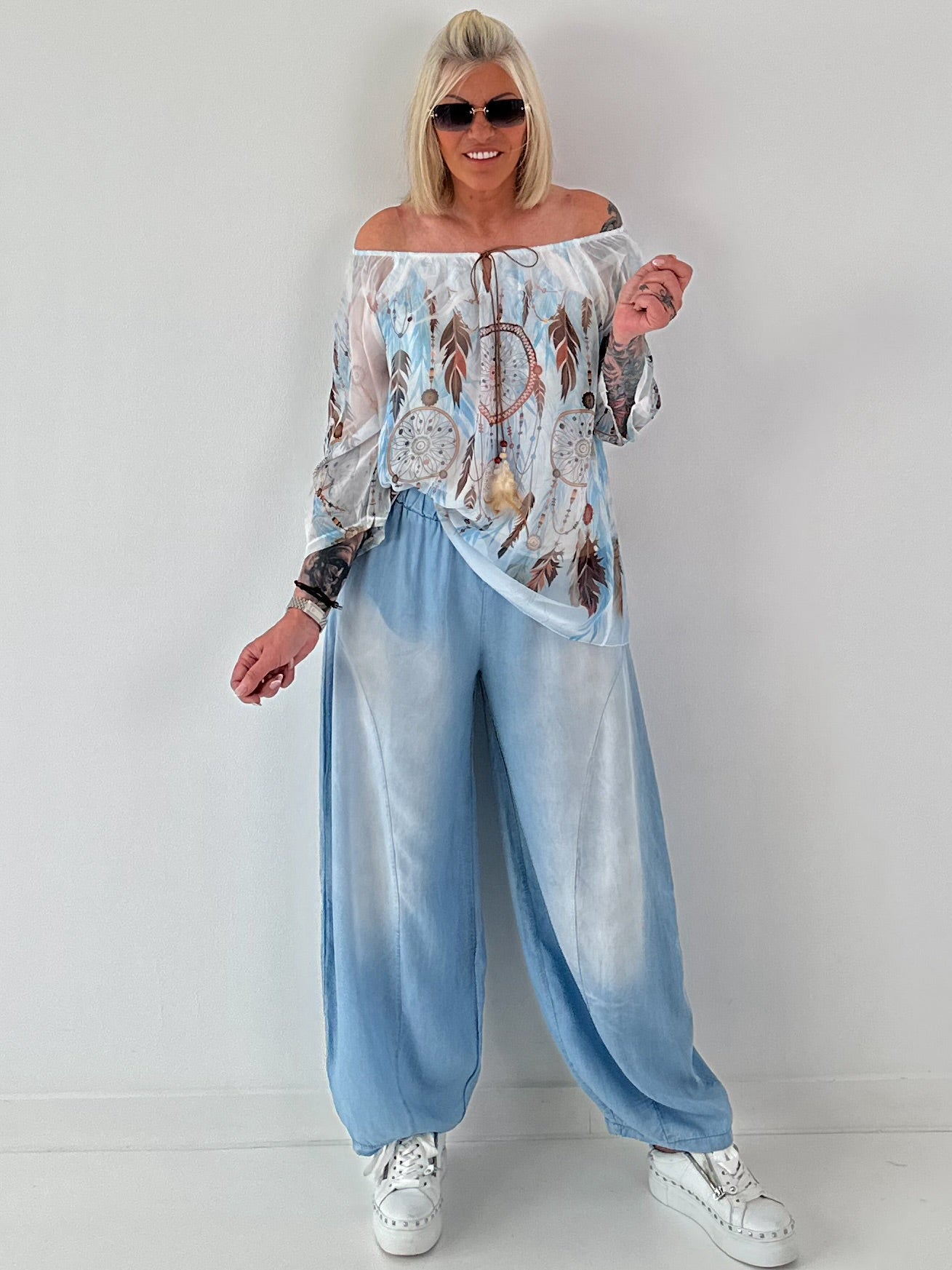 Tunika mit Print - hellblau - mehrfarbig