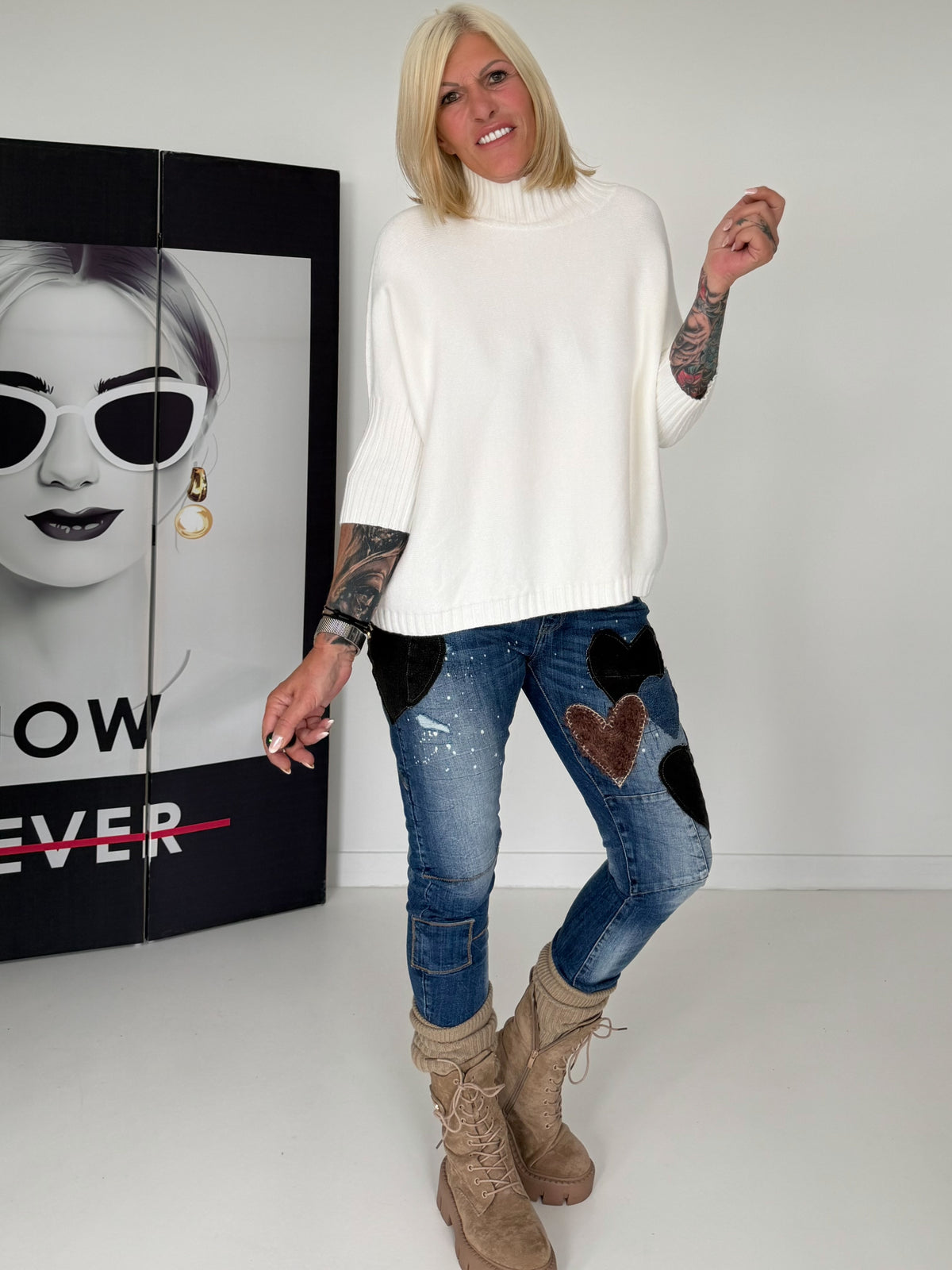 Strickpullover mit Turtleneck - ecru
