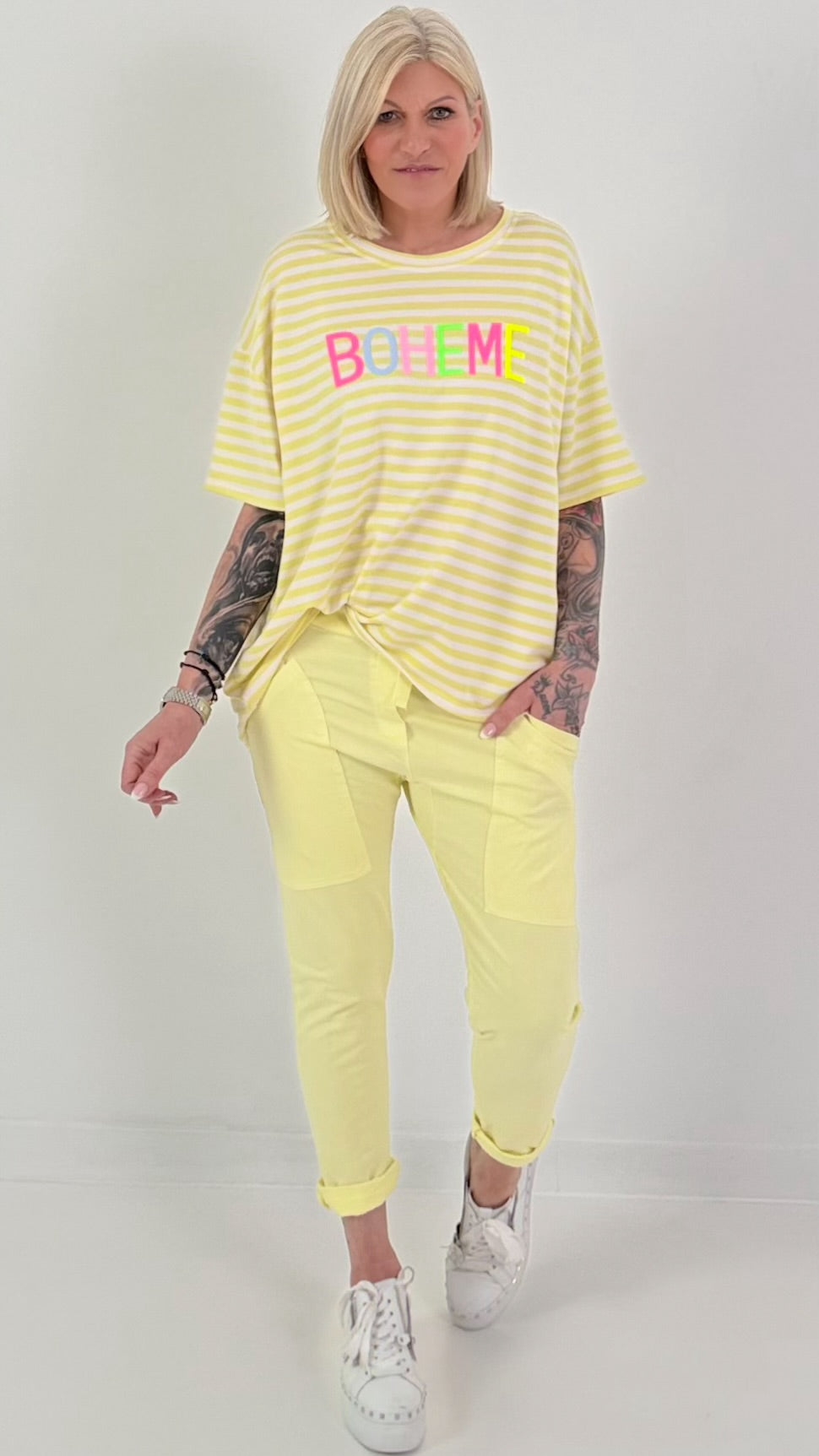 T-Shirt Boheme - gelb-weiss