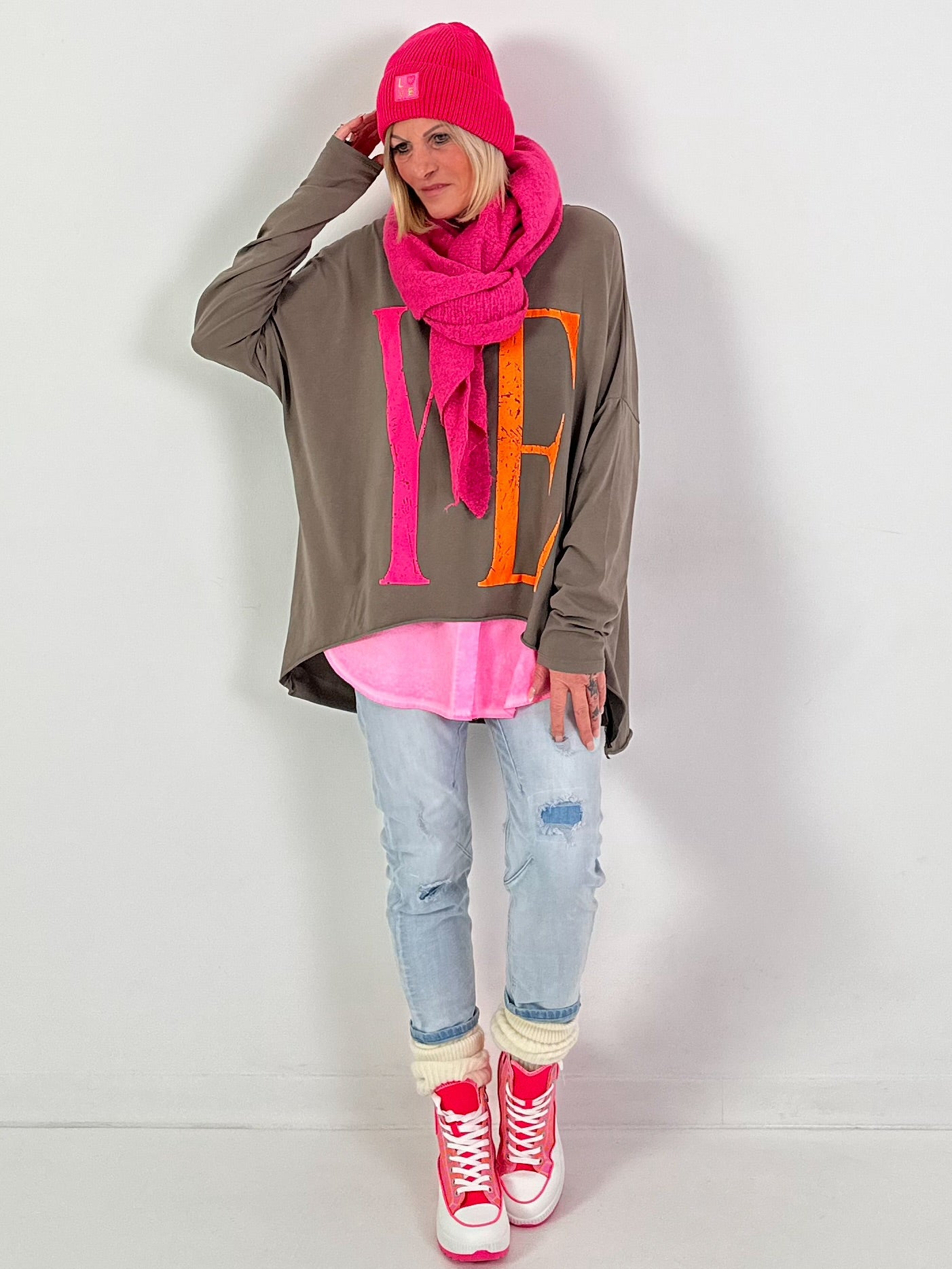 Oversized shirt model "YEAH" - taupe