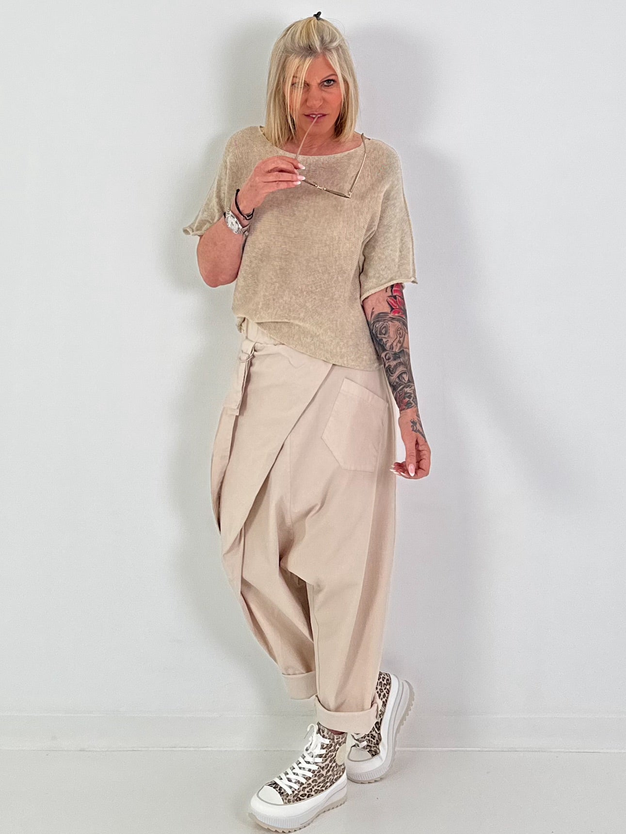 Summer Knit Short-Sleeved Sweater - Beige