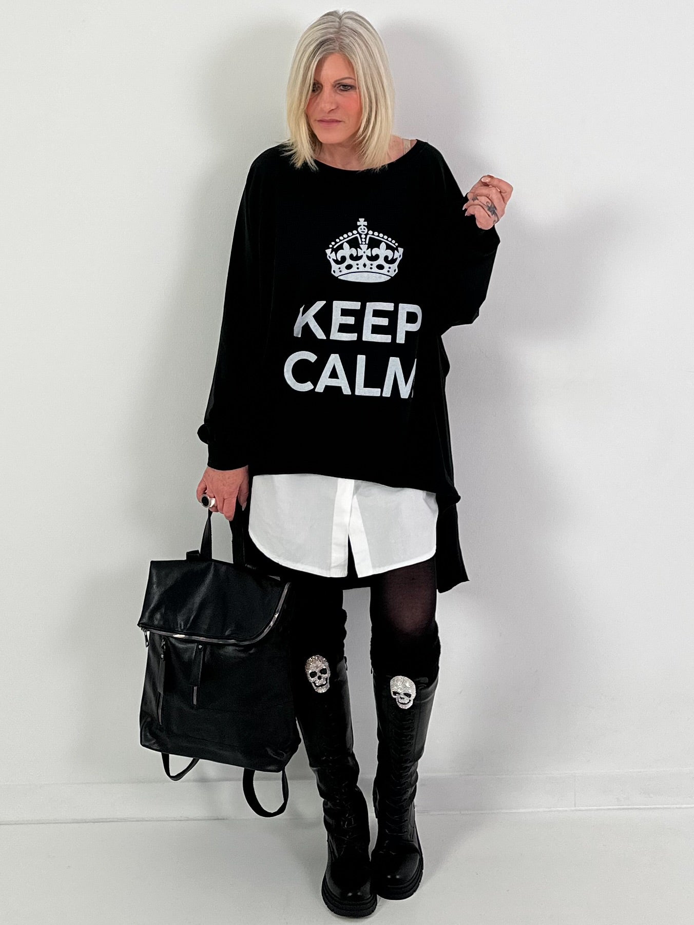 Oversized shirt model "KEEP CALM" - black