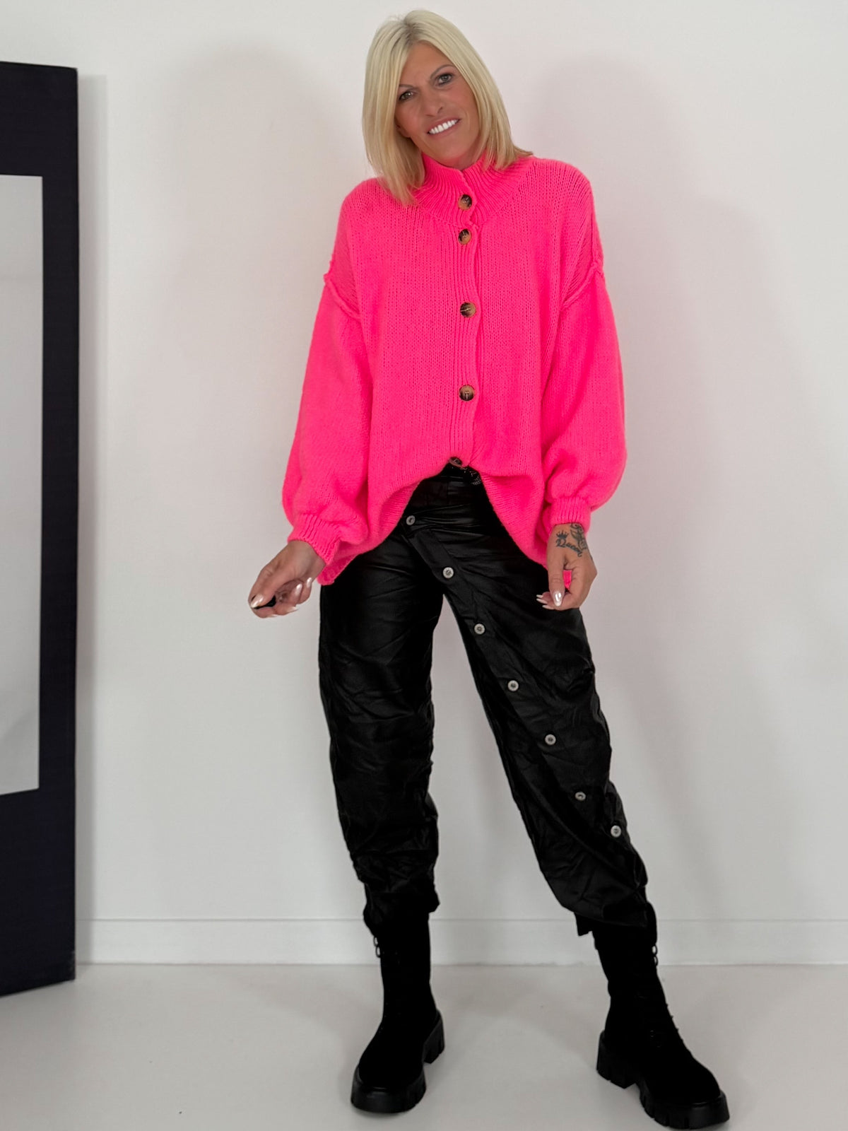 Oversized Strickjacke - neonpink