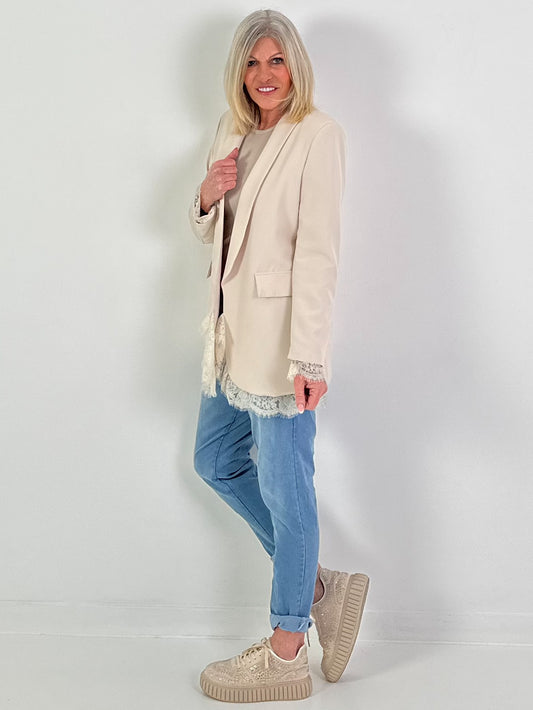 Blazer met kanten details - beige