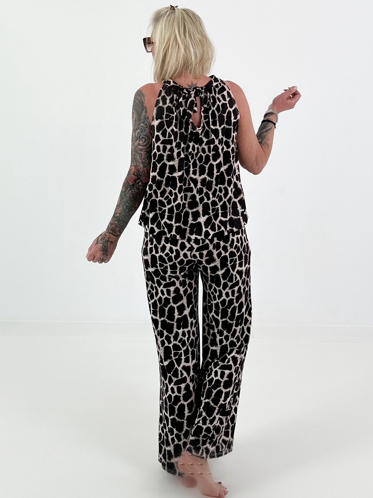 Two-piece set with animal print - brown-beige