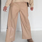 Vegan Leather Wide-Leg Trousers - Beige