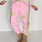 Sweathose im Materialmix - rosa-beige