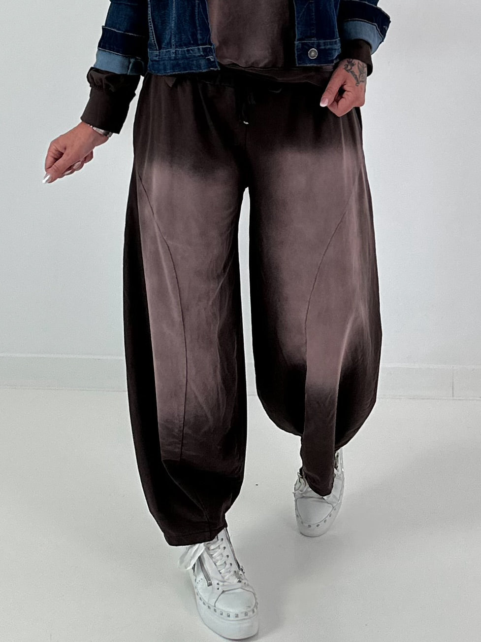 Lässige Sweat Ballonhose im Used-Look - mokka