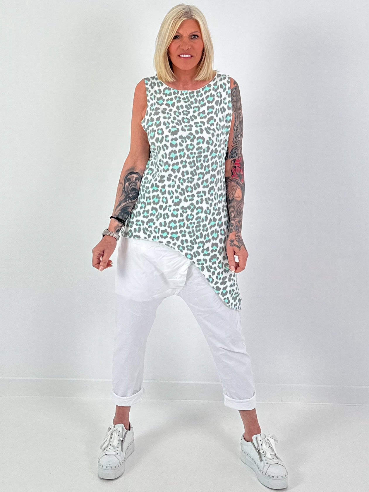 Long Top Leo asymmetrical - turquoise