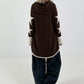 Casual long hoodie with thumb holes and trendy star elements - chocolate