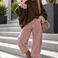 Sweater with ruffled cuffs - mocha taupe
