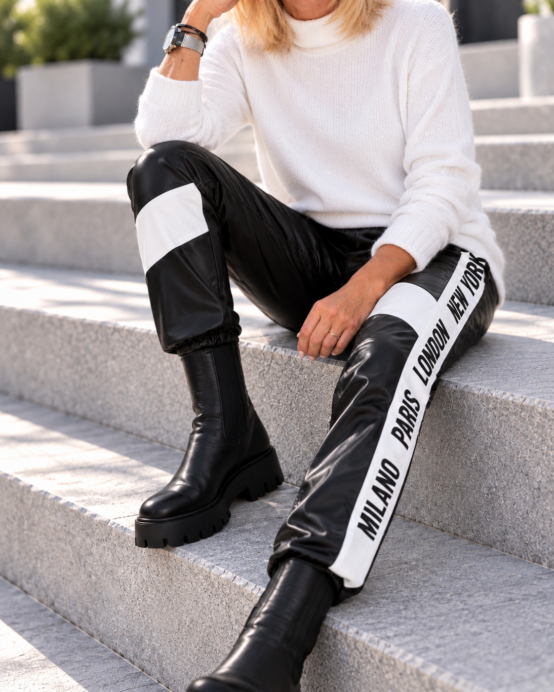 Hose im Materialmix City Statement - schwarz