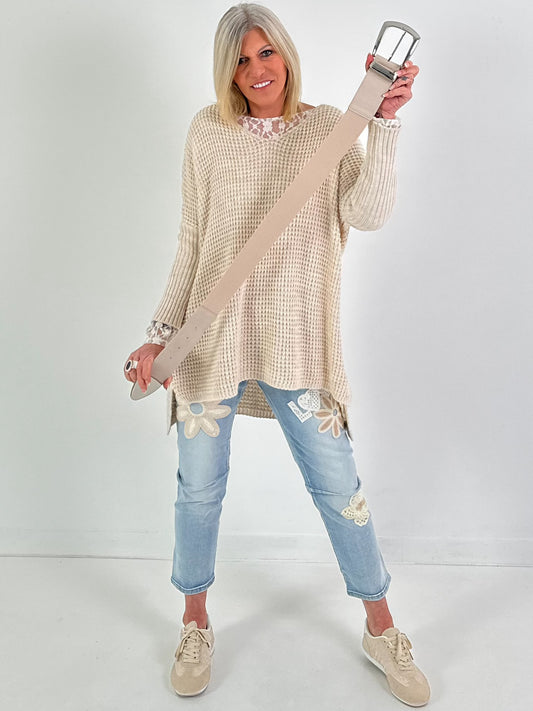 Stretchgürtel mit silberner Schnalle - beige