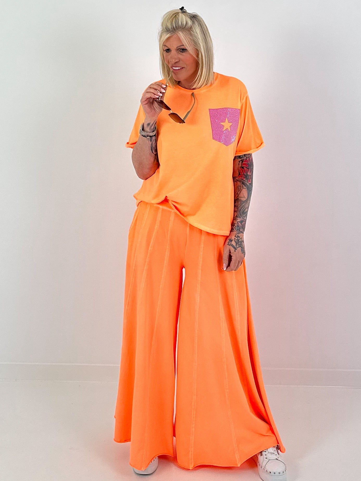 Sweat Palazzo Pants - neon orange