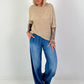 Häkelpulli mit eingearbeiteten Pailletten - beige